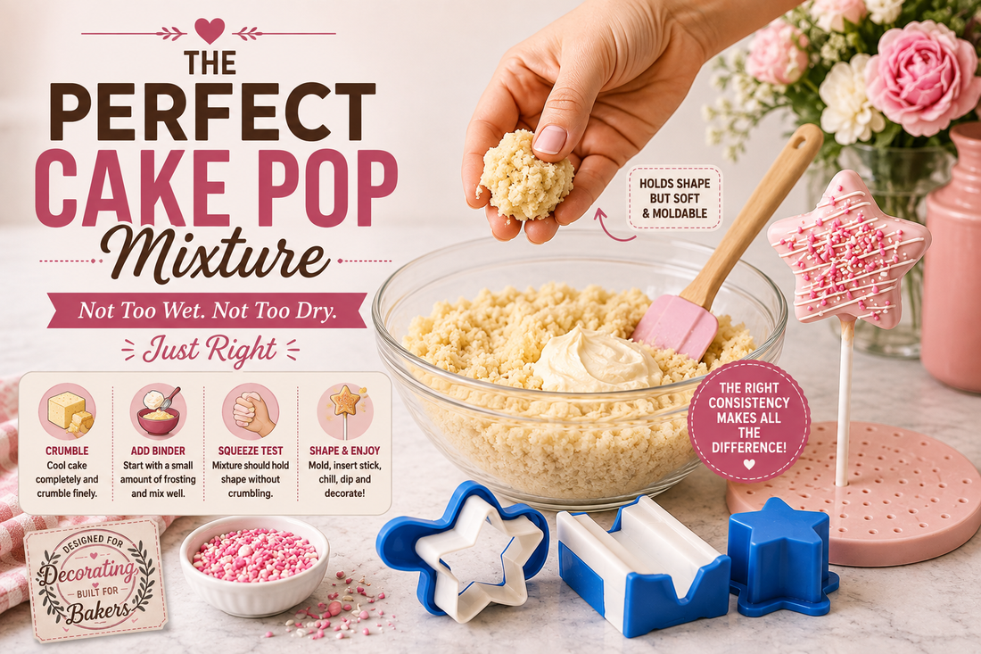 Cake pop mixture being prepared to demonstrate the ideal consistency for shaping and molding.