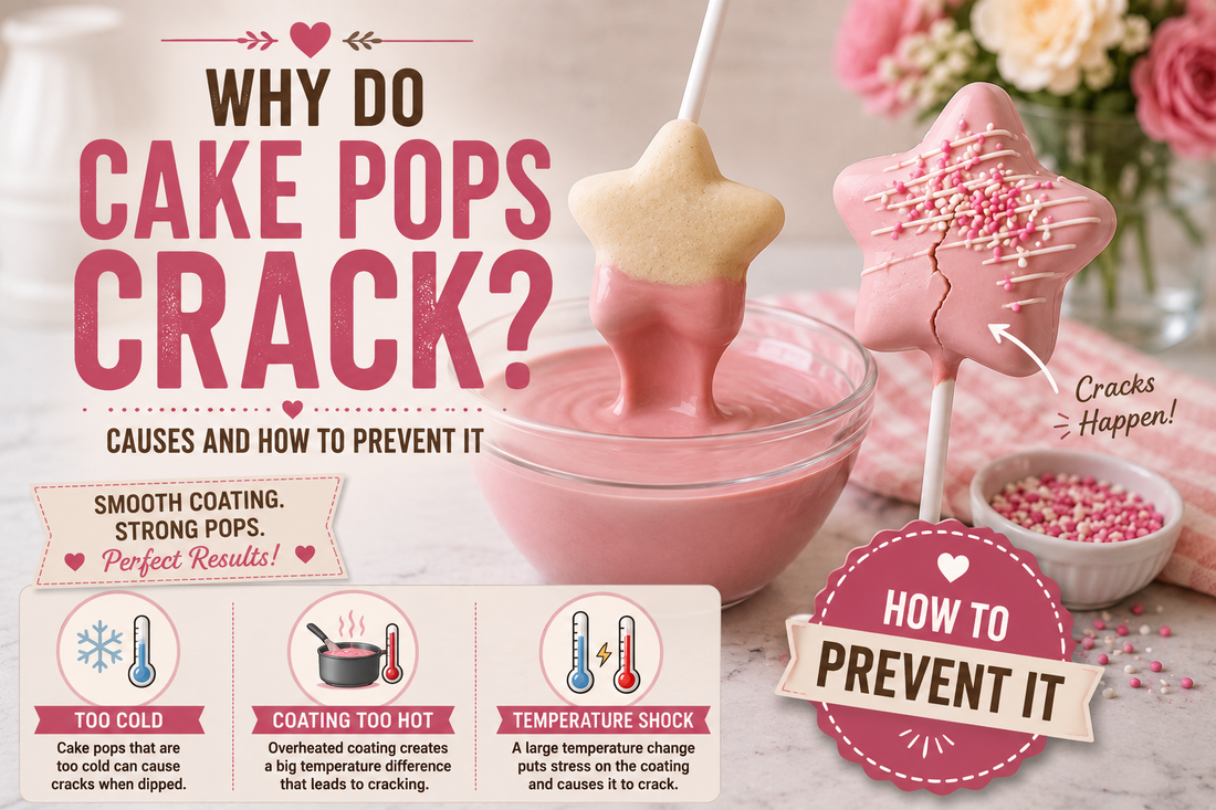 Cracked cake pop coating illustrating common causes of cracks after dipping.