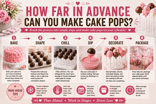 Finished cake pops for a make-ahead guide explaining how far in advance cake pops can be prepared.