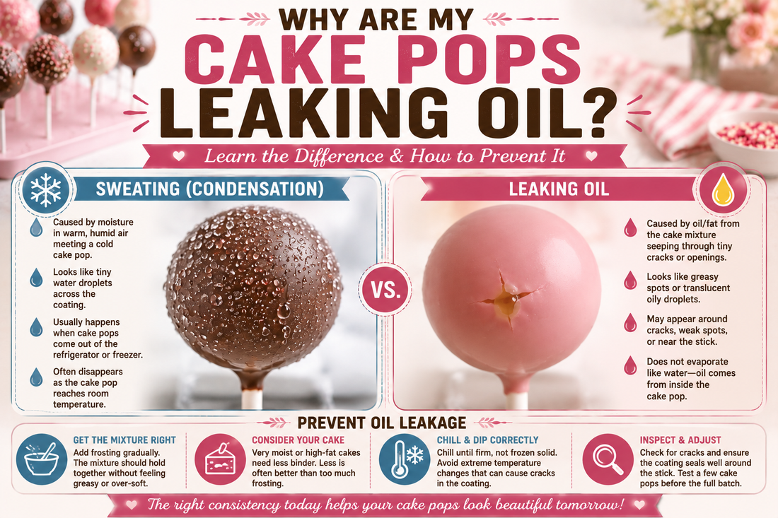 Cake pops with oily spots illustrating why cake pops can leak oil through the coating.