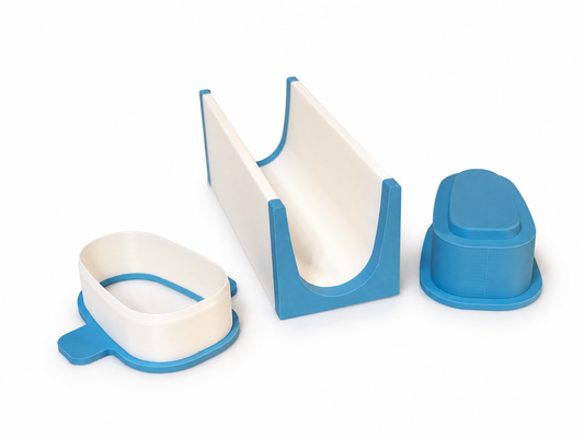 Sky Blue and Ivory White 3 Inch stuffed cakesicle mold set with matching cutter, press tool and 6 Inch Tray on a white background.