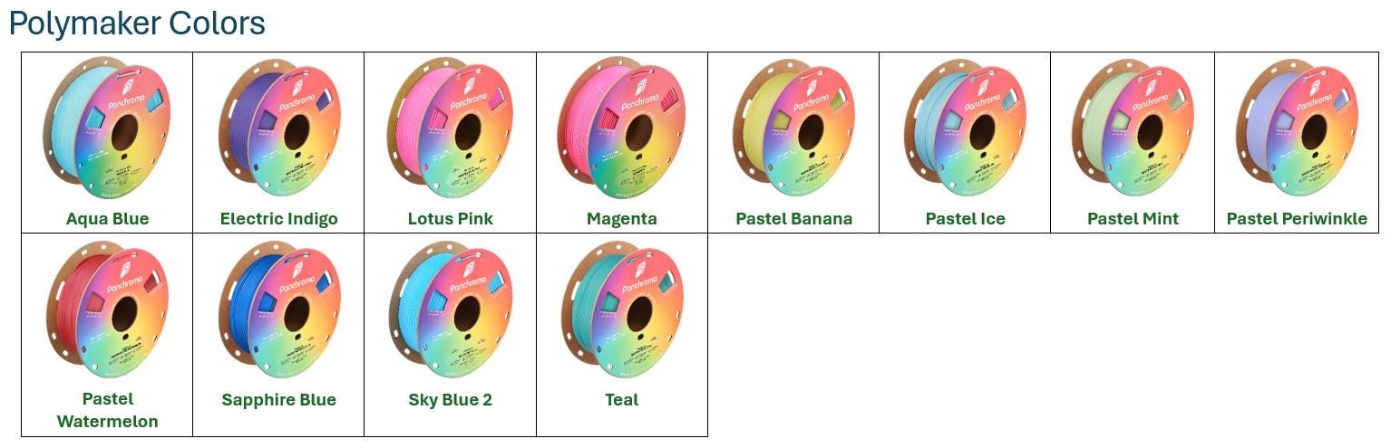 Polymaker filament color options available for this made-to-order product.