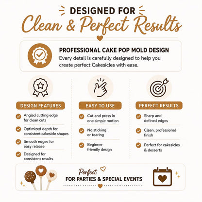 Mold feature guide highlighting easy use, clean shaping and consistent results.