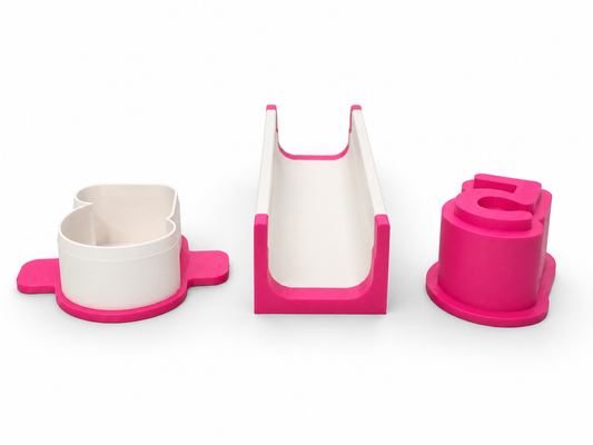 Number 5 cake pop mold set components with matching mold, press tool, cutter, and 6-inch tray.