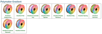 Polymaker Gradient filament color chart showing available color options for custom products from Farmhouse Craft Works.