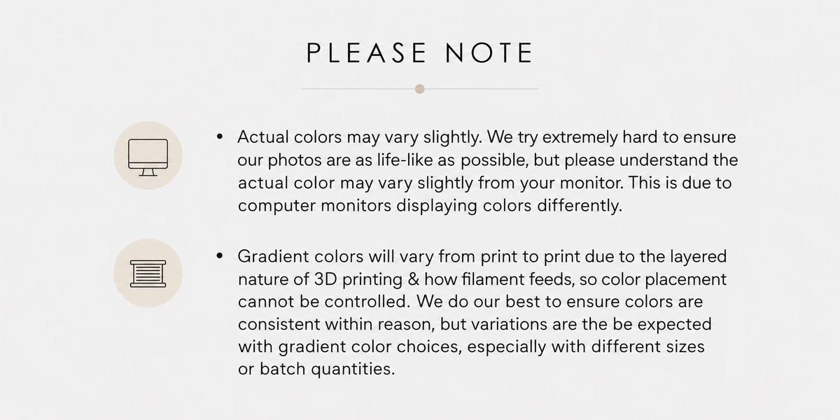 Color variation notice explaining that product colors may differ slightly from screen colors.