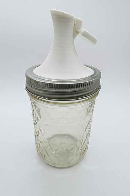 Mason jar pour spout lid for regular-mouth jar dispensing.