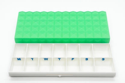Diamond texture duo pill case for twice-daily medication organization.