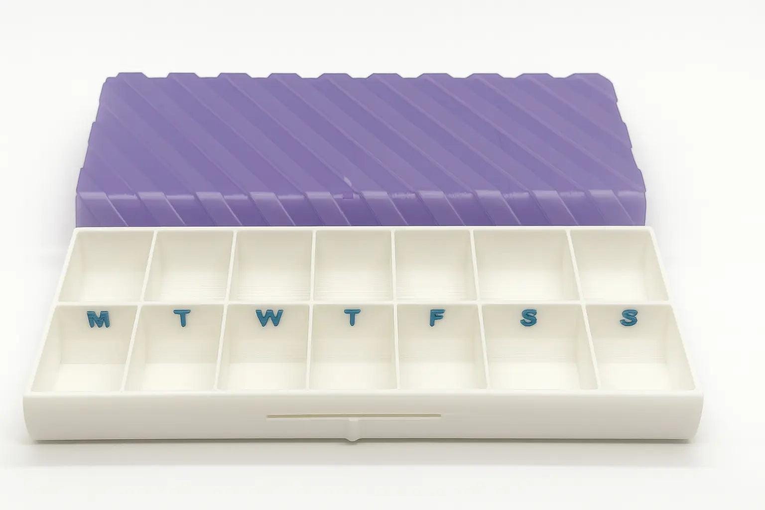 Ridge texture duo pill case for twice-daily medication organization.