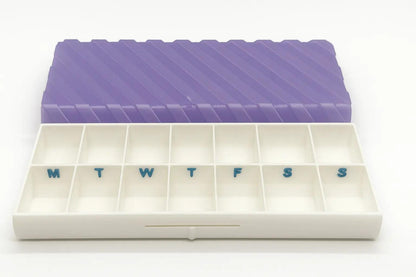 Ridge texture duo pill case for twice-daily medication organization.