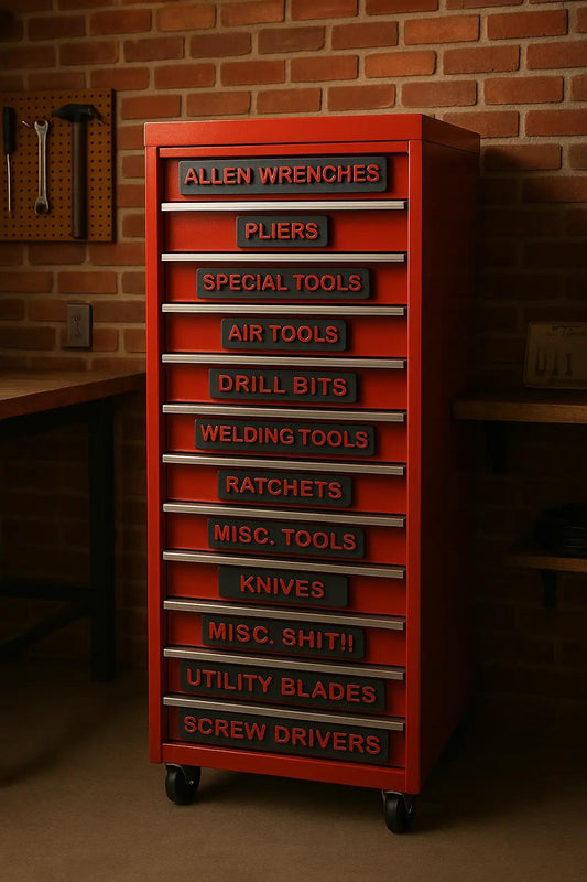 Magnetic Toolbox Labels Set of 14 – Bold 3D Shop Drawer Tags for Garage.