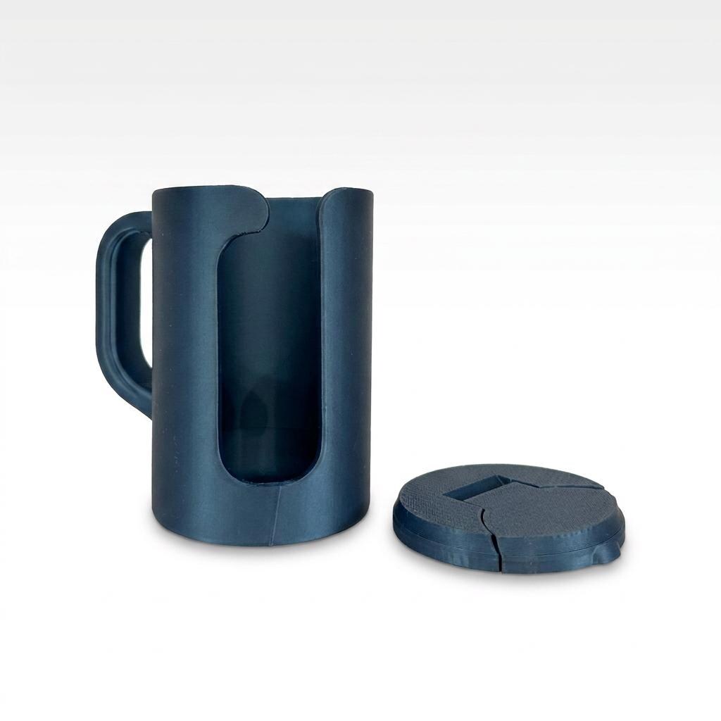 Rear view of the 12 oz can holder and built-in handle