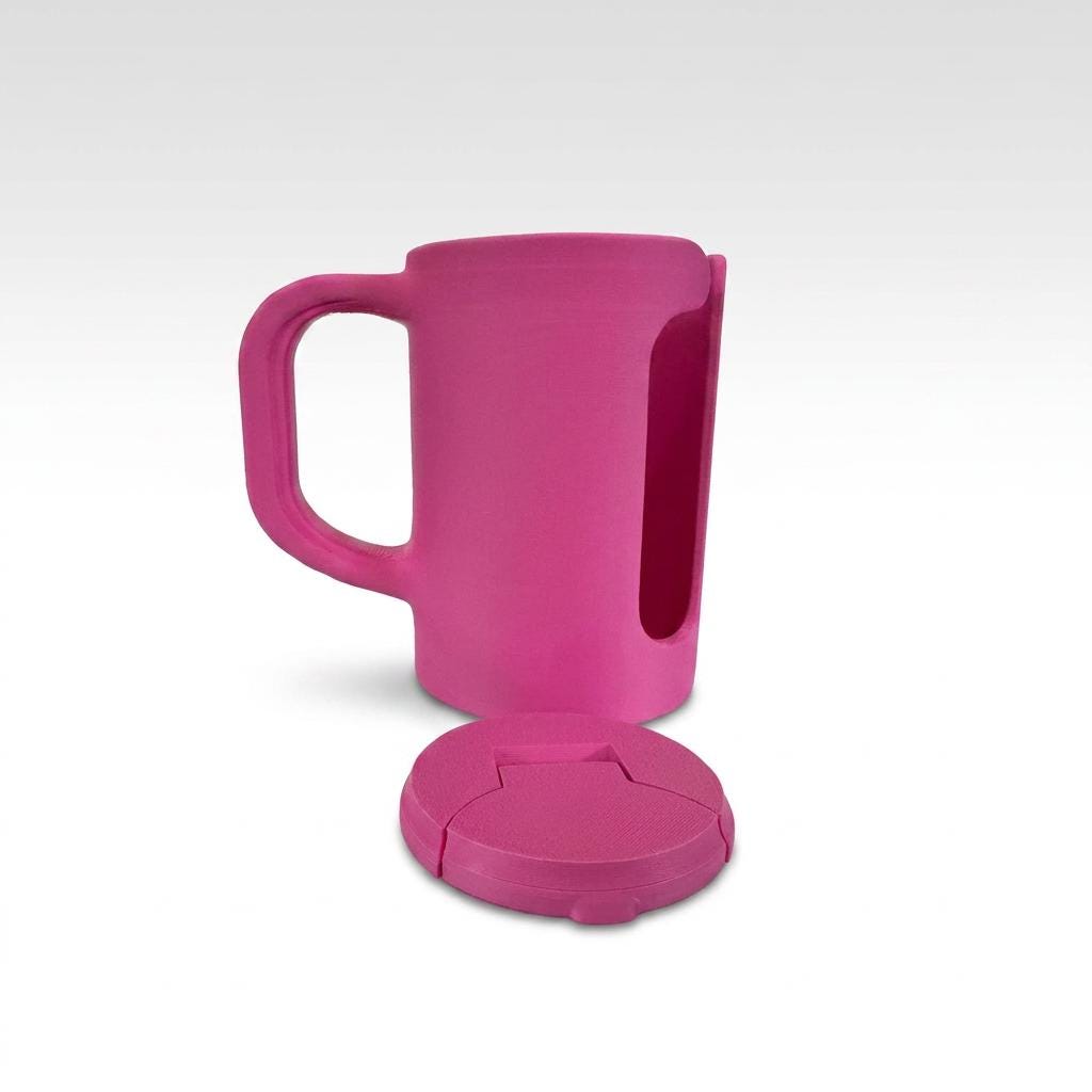 12 oz soda and beer can holder with built-in handle and optional matching lid
