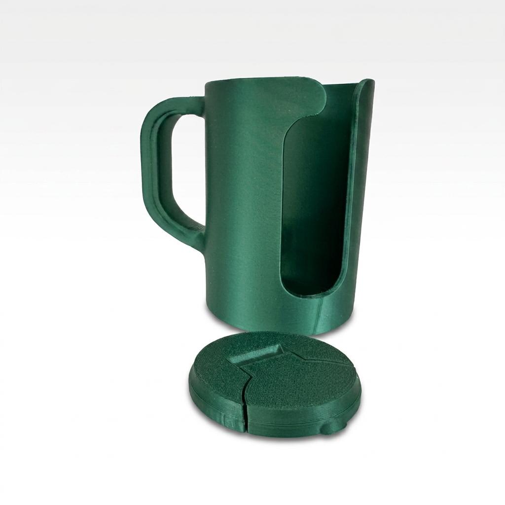 Front view of the custom-color 12 oz can holder