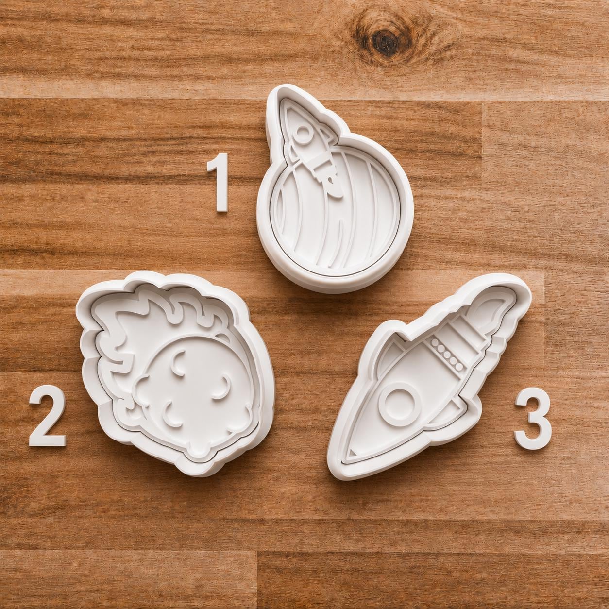 To The Moon Cookie Cutter Set ~ Rocket Ship ~ Meteor Asteroid ~ Space Baking Tools ~ Outer Space Clay Cutters ~ Polymer Clay Stamp