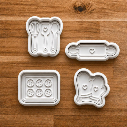 3D Printed Baking & Crafting Cutter Stamp Set: Kitchen Utensils, Rolling Pin, Muffin Tray, Mittens