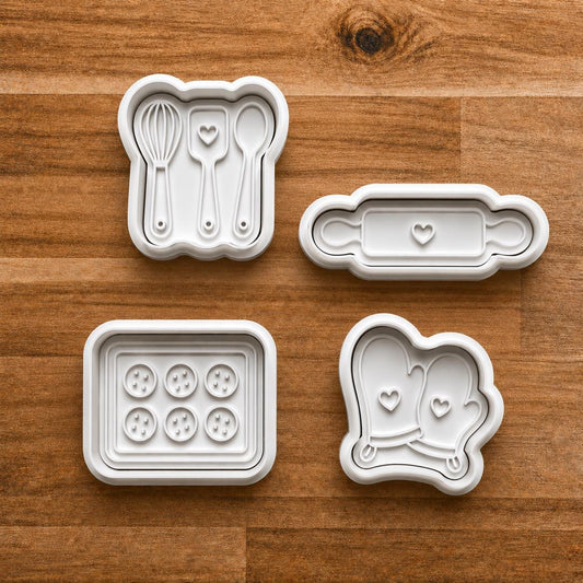 Kitchen baking tools cookie cutter and stamp set.