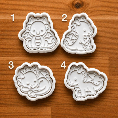 Cute Dragon Cookie Cutter Set | Kawaii Baby Dragon Clay Cutters | Fantasy Fondant Tools | Magical Baking Supplies