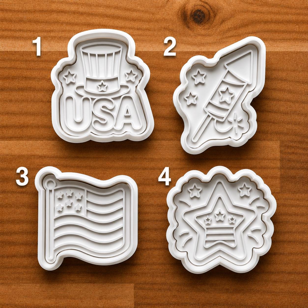 Patriotic Cookie Cutter Set USA Fourth of July Clay Cutters | American Flag Firework Rocket and Star Fondant Tools