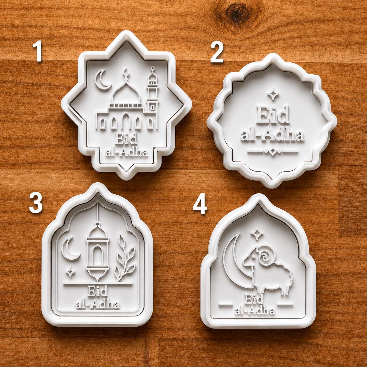 Eid al-Adha Cookie Cutter Set | Islamic Clay Cutters | Ramadan & Muslim Holiday Fondant Tools | Mosque, Lantern and Moon Designs