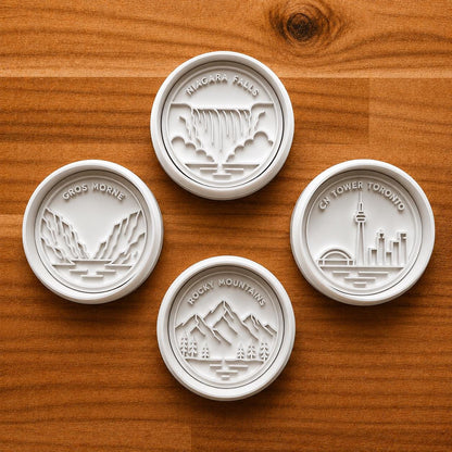 Canada Landmark Cookie Cutter Set | Niagara Falls, CN Tower, Rockies and Gros Morne Clay Cutters | Travel Inspired Fondant Tools