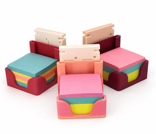 Sticky note holder with built-in reusable stencil storage