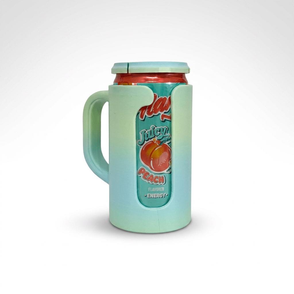 Reusable 8.4 oz skinny can holder with comfortable carry handle