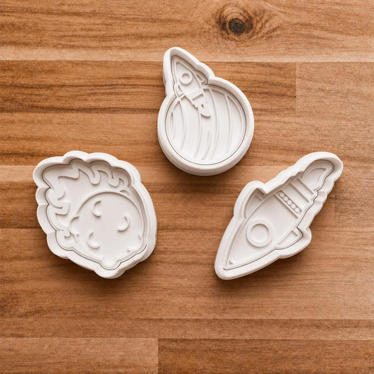 To The Moon Cookie Cutter Set ~ Rocket Ship ~ Meteor Asteroid ~ Space Baking Tools ~ Outer Space Clay Cutters ~ Polymer.