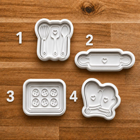 Kitchen baking tools cookie cutter and stamp set.