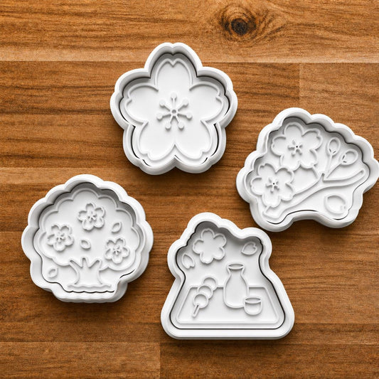 Japanese Hanami Cherry Blossom Cookie Cutter Stamp Set.
