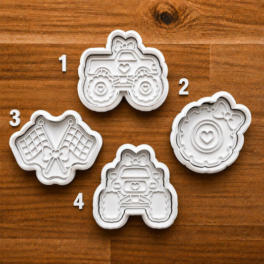 Girly Monster Truck Cookie Cutter showing the cutter shape and design.