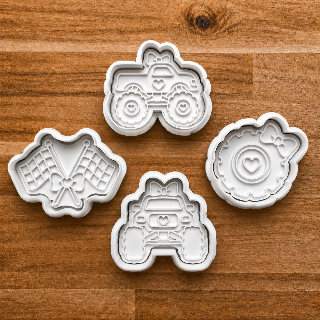 Girly Monster Truck Cookie Cutter | Cookie Stamp | Cookie Embosser | Cookie Fondant | Clay Stamp
