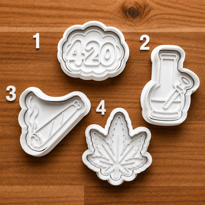 Retro 420 Theme Cookie Cutter Set | Leaf and Smoke Inspired Clay Cutters | Novelty Fondant Tools | Adult Party Baking Set