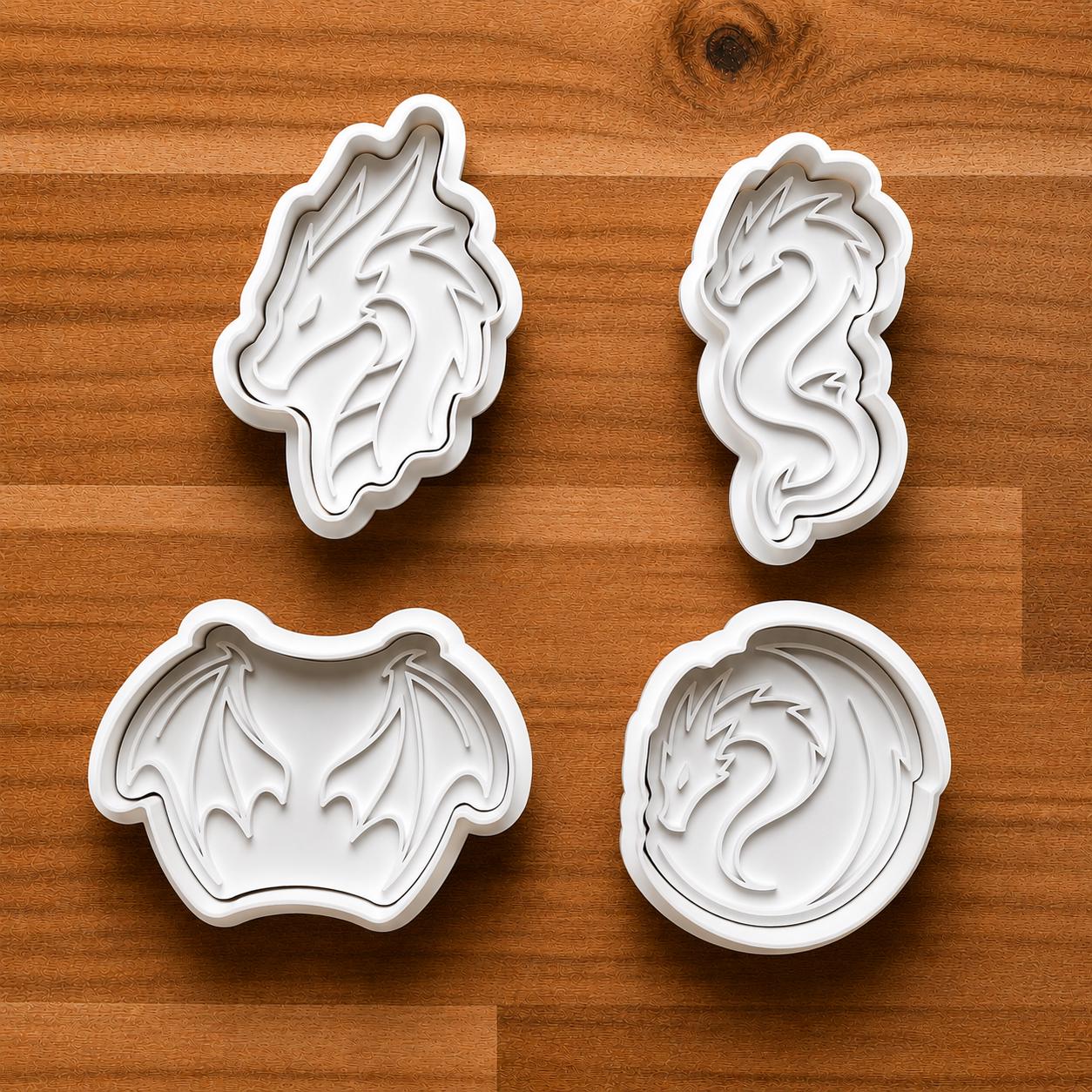 Dragon Cookie Cutter Set | Fantasy Clay Cutters | Dragon Head Wing and Serpent Fondant Tools | Mythical Baking Supplies