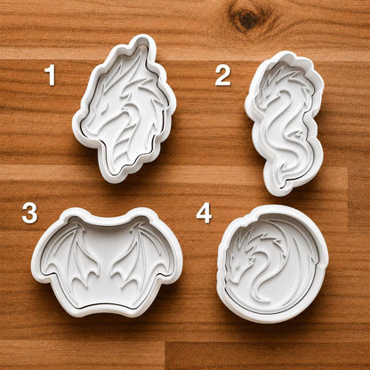 Dragon Cookie Cutter Set | Fantasy Clay Cutters | Dragon Head Wing and Serpent Fondant Tools | Mythical Baking Supplies