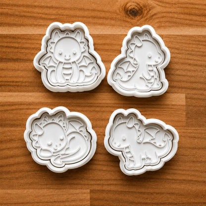 Cute Dragon Cookie Cutter Set | Kawaii Baby Dragon Clay Cutters | Fantasy Fondant Tools | Magical Baking Supplies