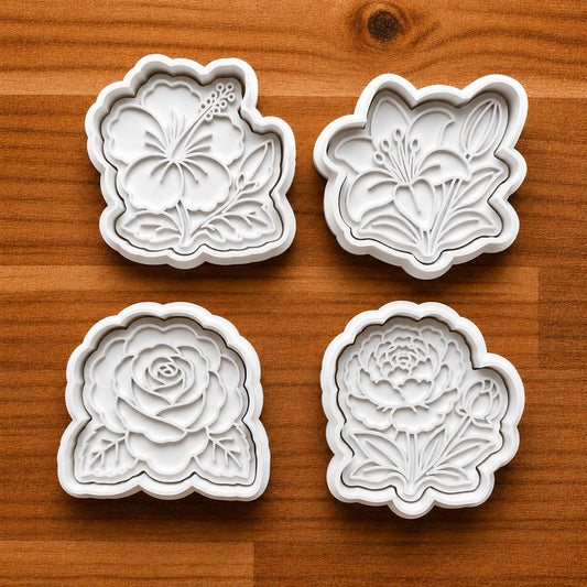Floral Cookie Cutter Set Rose Lily Hibiscus and Peony Clay Cutters.