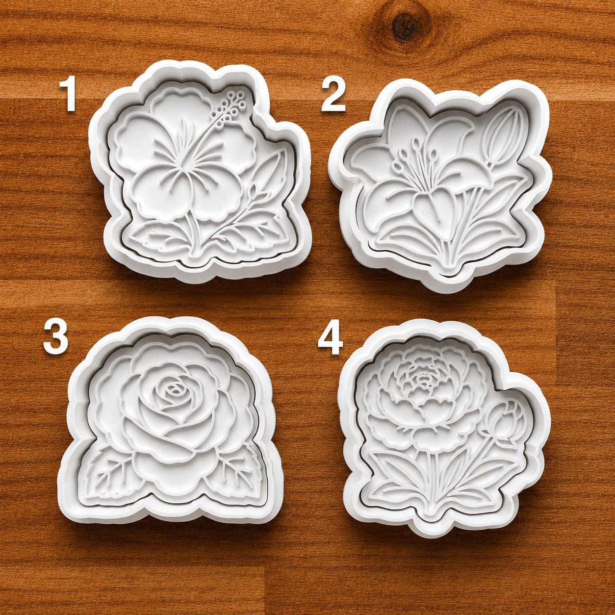 Floral Cookie Cutter Set Rose Lily Hibiscus and Peony Clay Cutters | Flower Fondant Tools | Botanical Baking Supplies