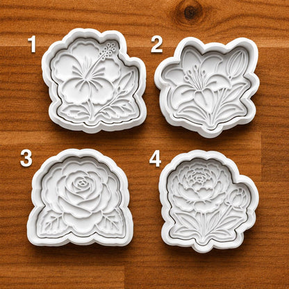 Floral Cookie Cutter Set Rose Lily Hibiscus and Peony Clay Cutters | Flower Fondant Tools | Botanical Baking Supplies
