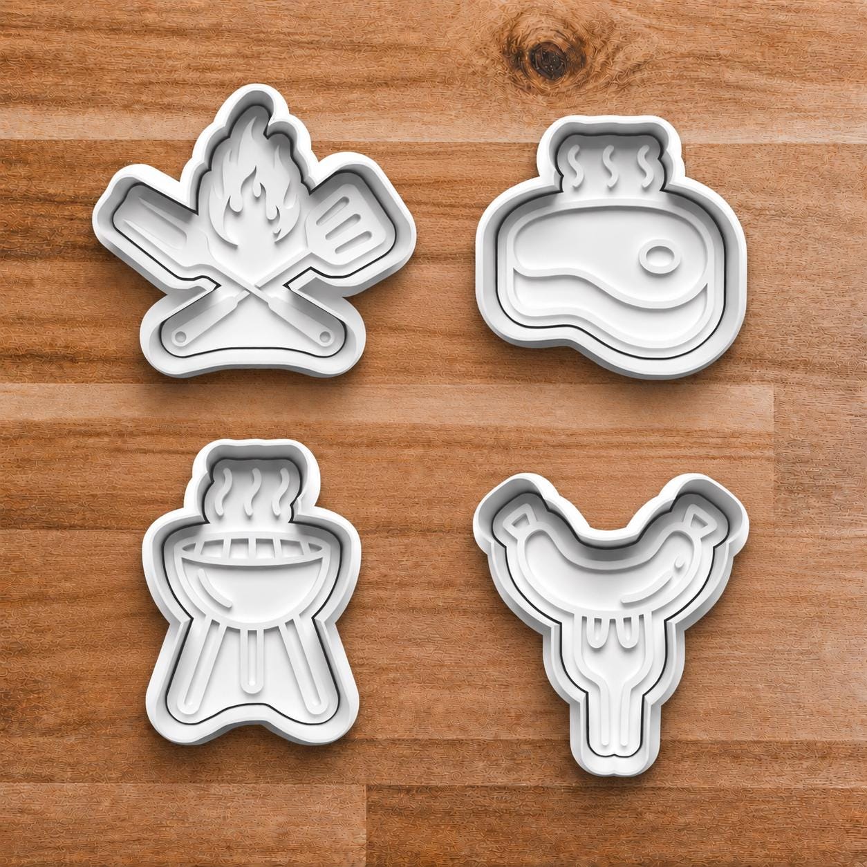 BBQ Cookie Cutter Set | Grilling Themed Clay Cutters | Steak Grill Campfire Sausage Polymer Clay Stamp Set | Summer BBQ Baking Tools
