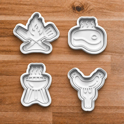 BBQ Cookie Cutter Set | Grilling Themed Clay Cutters | Steak Grill Campfire Sausage Polymer Clay Stamp Set | Summer BBQ Baking Tools