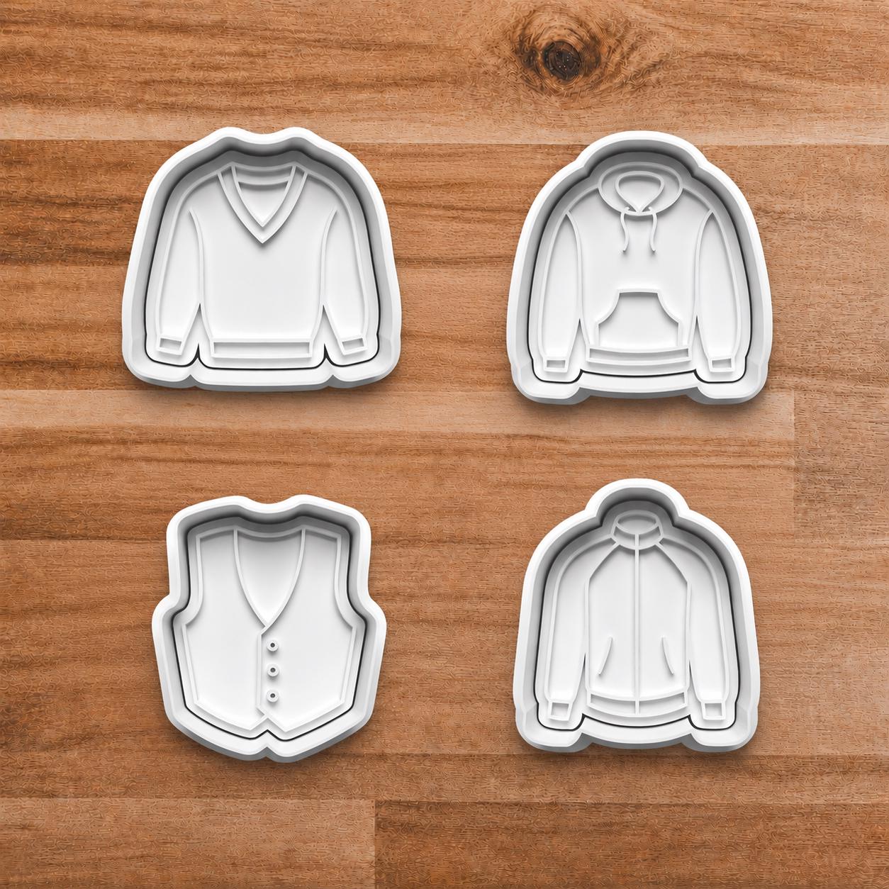 Sweater Hoodie Vest Jacket Clay Cutter Set with Matching Stamp, Polymer Clay Tools, Cookie Cutter Set, Clay Earrings