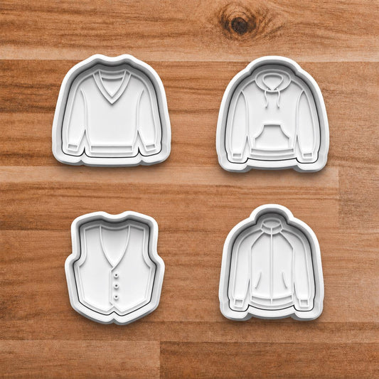 Sweater Hoodie Vest Jacket Clay Cutter Set with Matching Stamp.