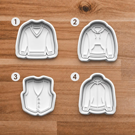 Sweater Hoodie Vest Jacket Clay Cutter Set with Matching Stamp.