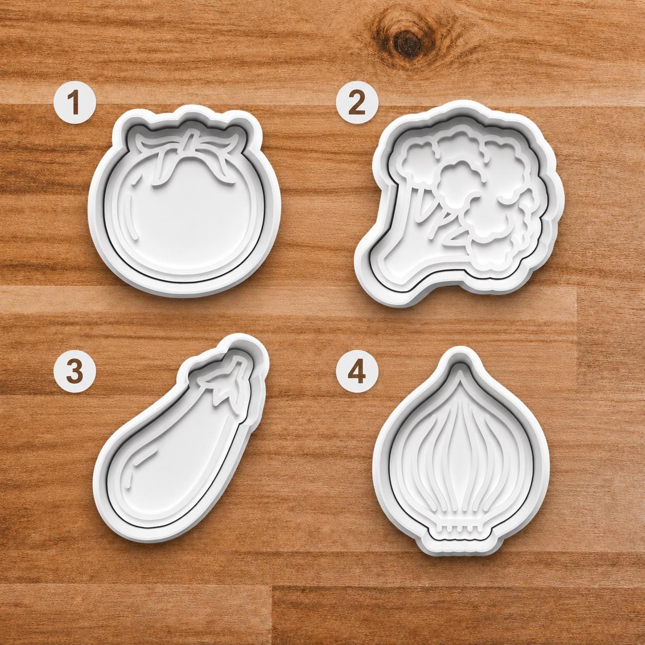 Vegetable Clay Cutter Set with Matching Stamps, Tomato Broccoli Eggplant Onion Cutters, Polymer Clay Tools, Earring Making