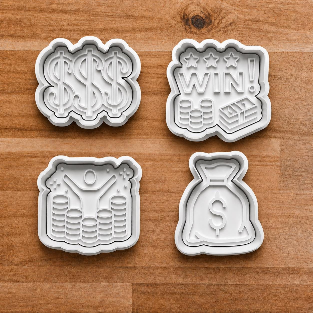Money Theme Cookie Cutter Set | Dollar Sign Win Money Bag Casino Chips Clay Cutters | Poker Night Fondant Baking Tool Set