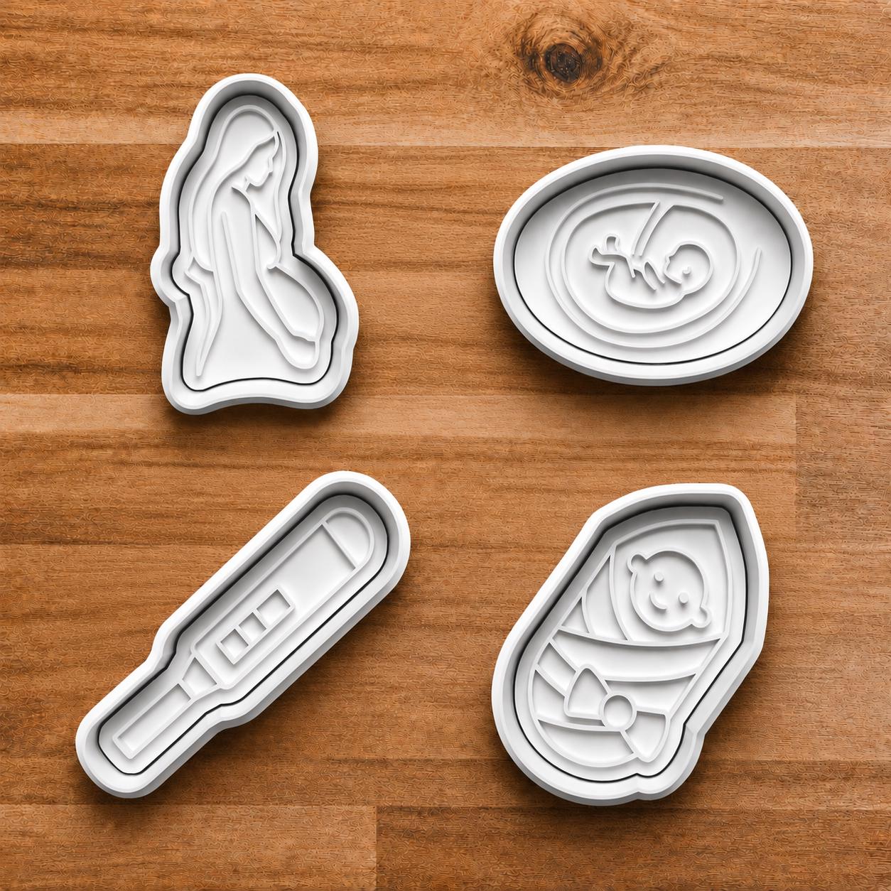 Pregnancy Announcement Cookie Cutter Set | Baby Shower Cookie Cutters | Ultrasound Pregnancy Test Mom to Be Baking Set