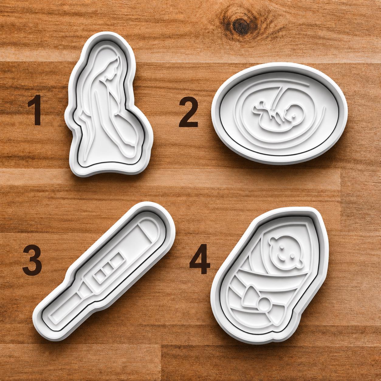 Pregnancy Announcement Cookie Cutter Set | Baby Shower Cookie Cutters | Ultrasound Pregnancy Test Mom to Be Baking Set