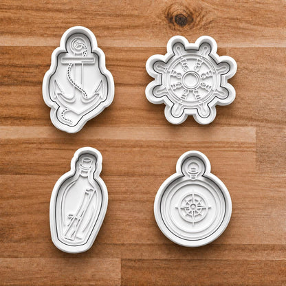 Nautical Cookie Cutters Set | Anchor Ship Wheel Message Bottle Compass | Clay Cutters | Fondant Cutter | Beach Theme