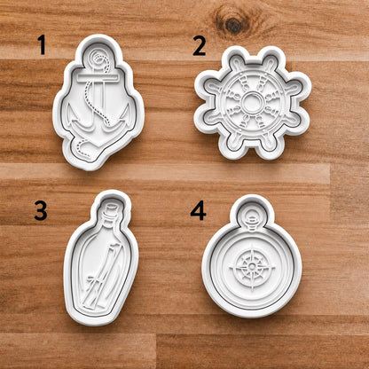 Nautical Cookie Cutters Set | Anchor Ship Wheel Message Bottle Compass | Clay Cutters | Fondant Cutter | Beach Theme